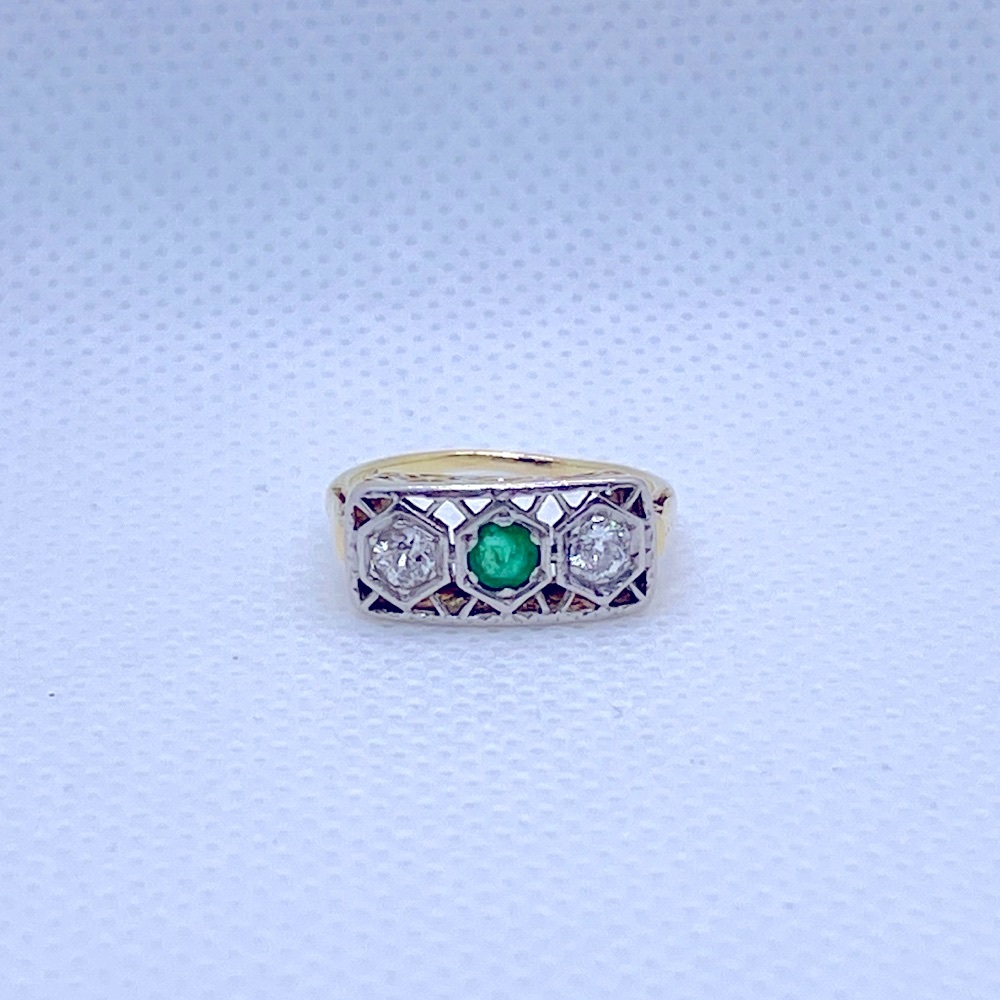 Platinum & 14K Gold Emerald & Diamond Ring